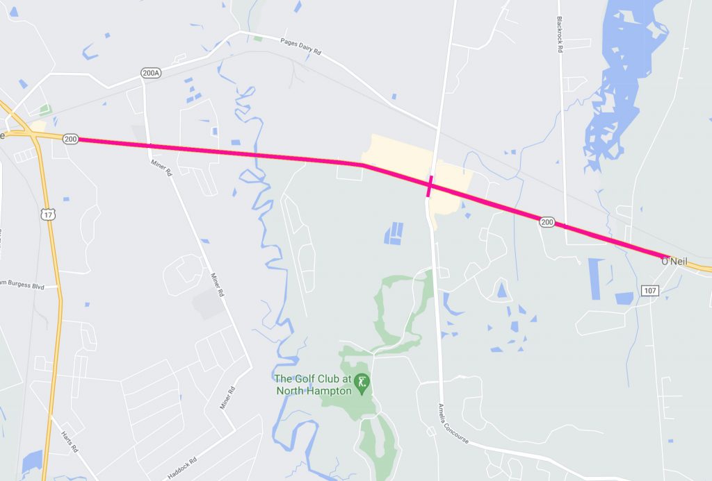 map of yulee State Road 200 highlighted for Duval Asphalt project limits